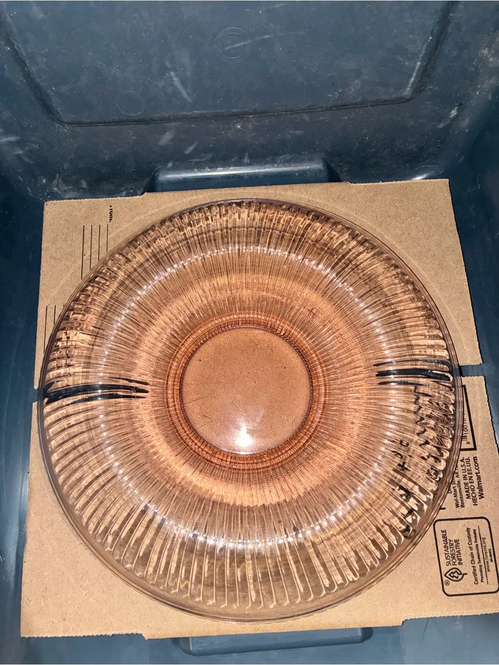 11” Pink Depression Glass Console Bowl - Elegant Ribbed Design
